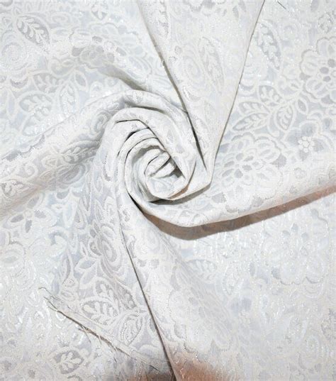 White Snow Geometric Floral Brocade Fabric by Sew Sweet